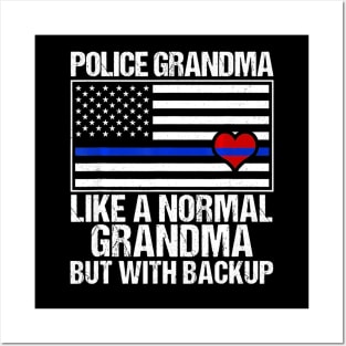 Police Grandma Blue Line Flag Heart Posters and Art